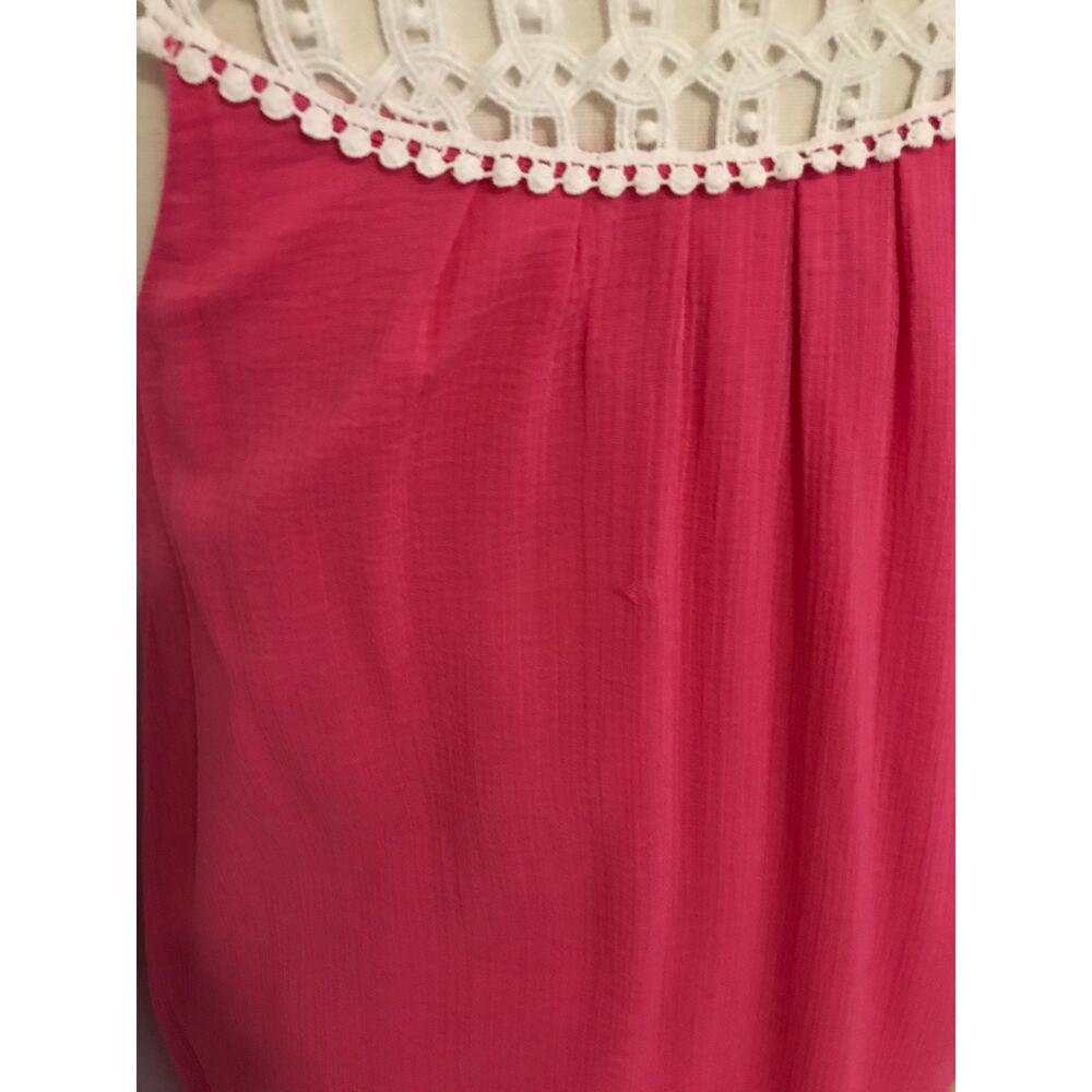 Lilly Pulitzer Sydney Crinkle Dress Daquiri Pink Crochet Neck Size 12 - Picture 11 of 13
